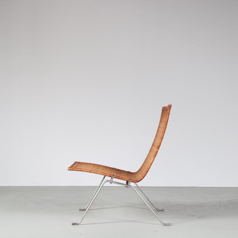 m26628 1950s Pair of PK22 chairs on chrome metal base with wicker upholstery Poul Kjaerholm Kold Christensen, Denmark